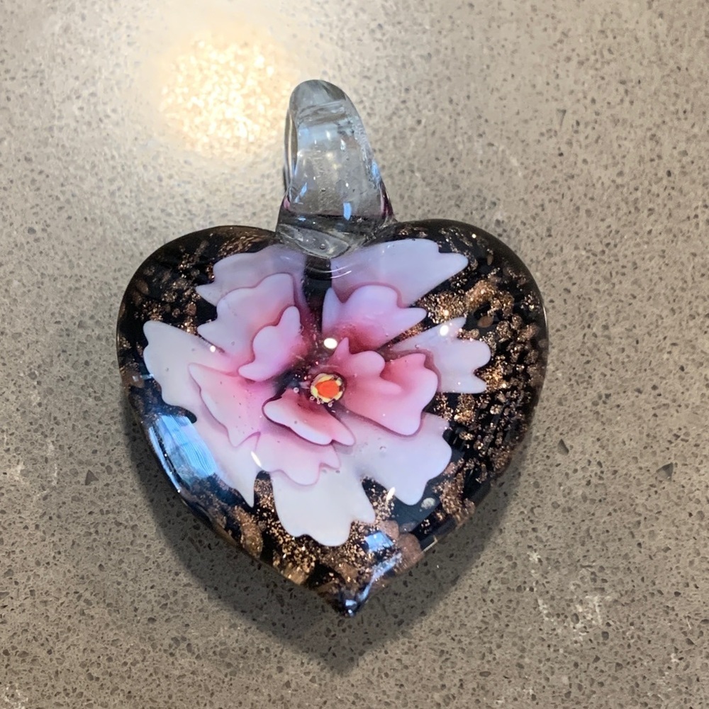 Qty 2 Vintage Hand Blown Glass Glittery Floral Pendants 1.5 and 2.5” - Picture 9 of 9